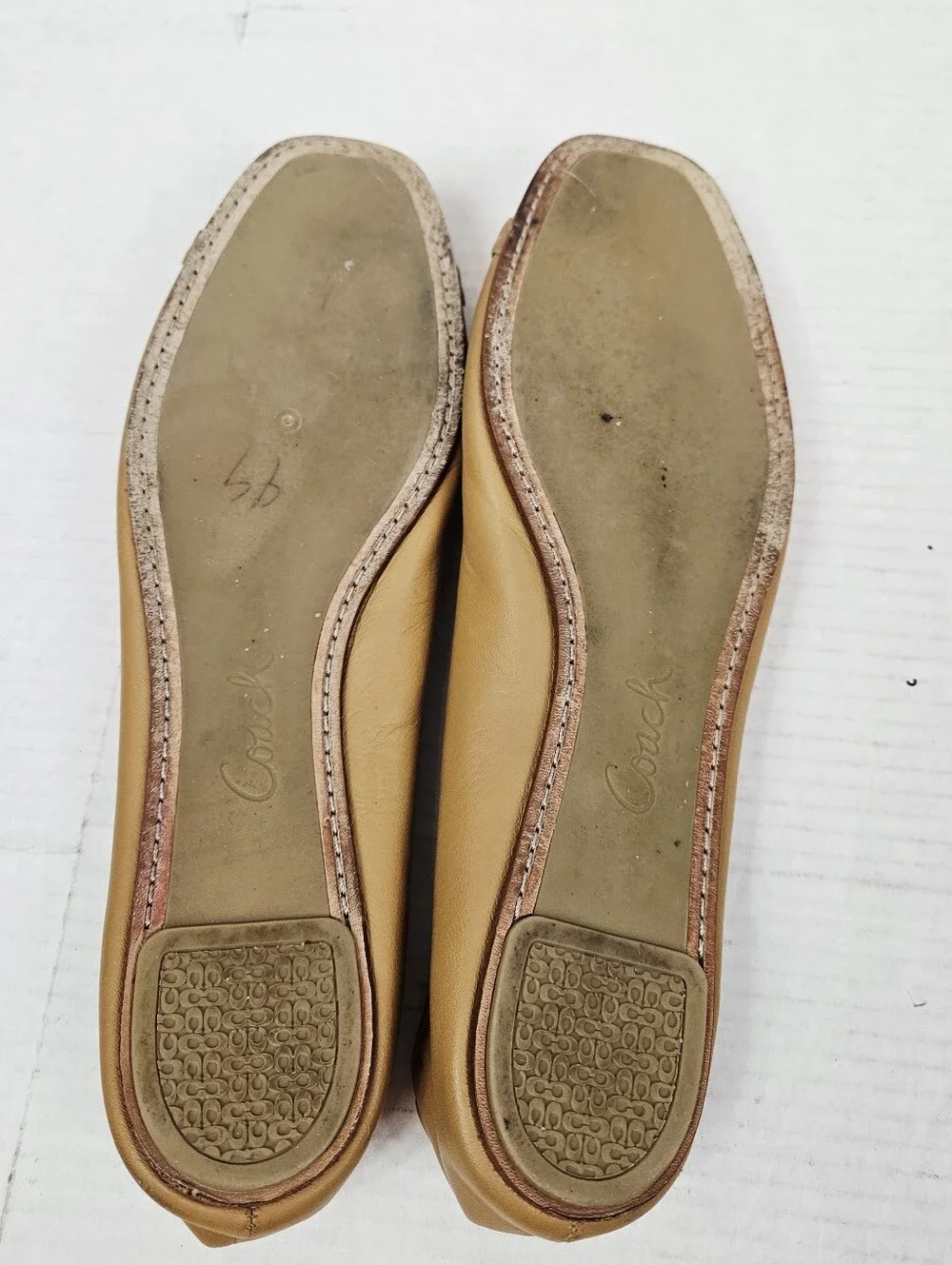 Coach Tan Leather Ballet Flats with Gold-Tone Hardware